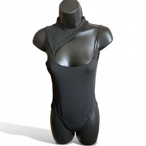 Princess Polly Sleek Black Asymmetrical Bodysuit